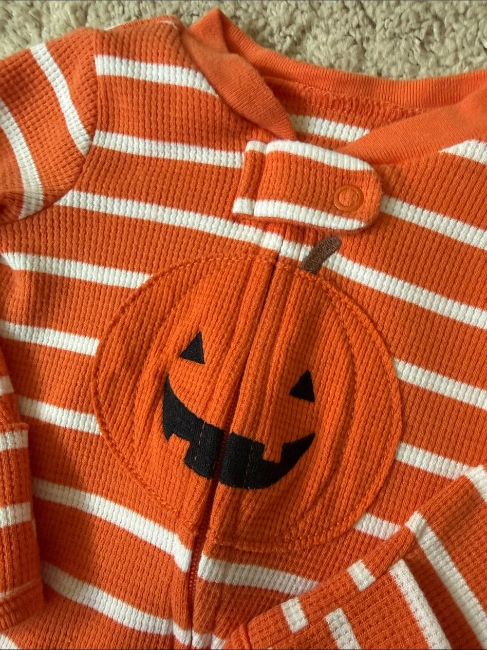 Baby Unisex Carter's Orange and White Striped Pumpkin Footie size Newborn